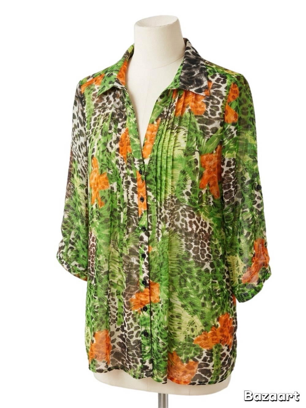 Canda C&A Sheer Women Blouse Leopard print 3/4 Sleeves Sz: US 2XL/EU 50-52